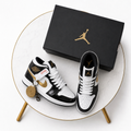 Air Jordan 1 Mid Black White Gold – Premium Patent Leather Sneakers