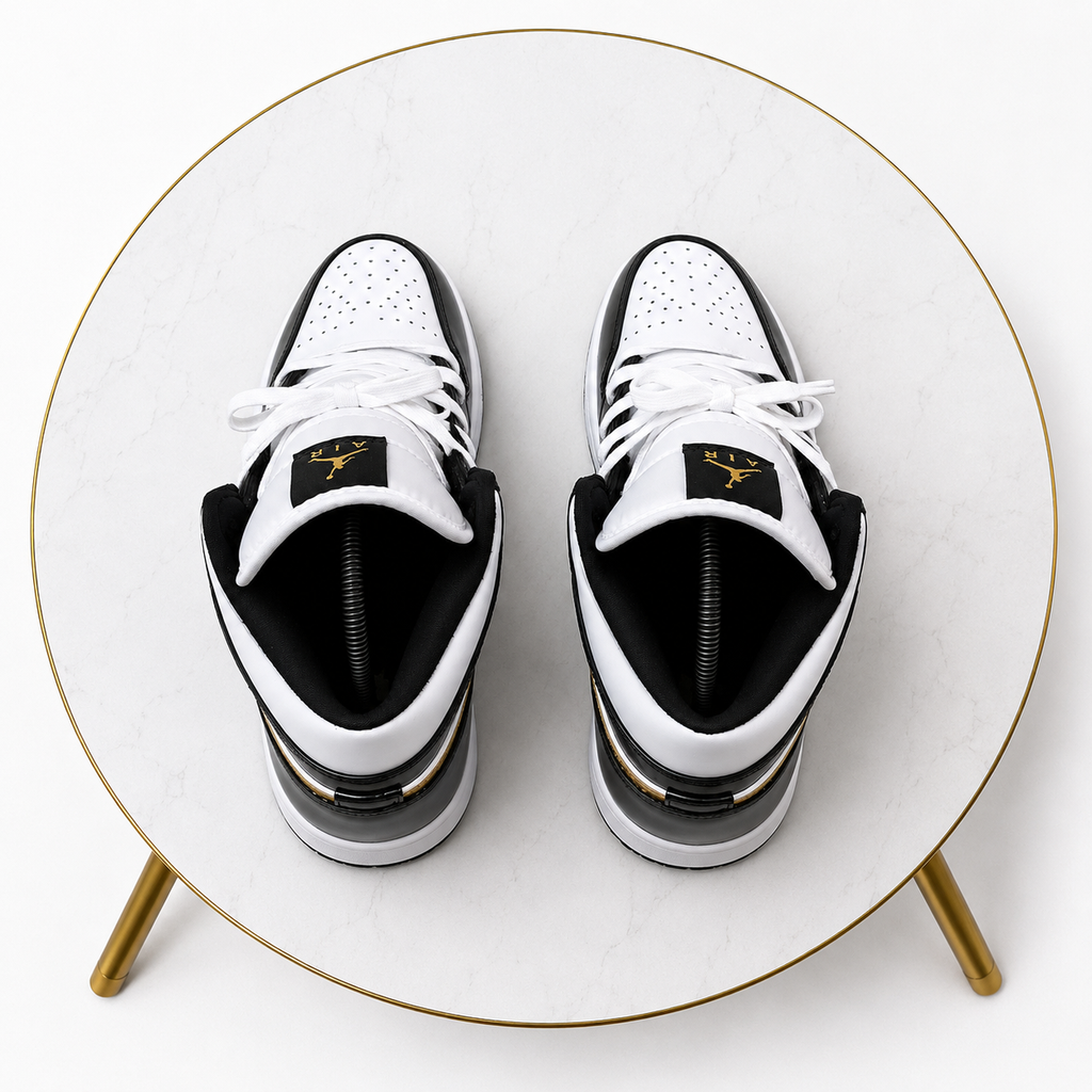 Air Jordan 1 Mid Black White Gold – Premium Patent Leather Sneakers