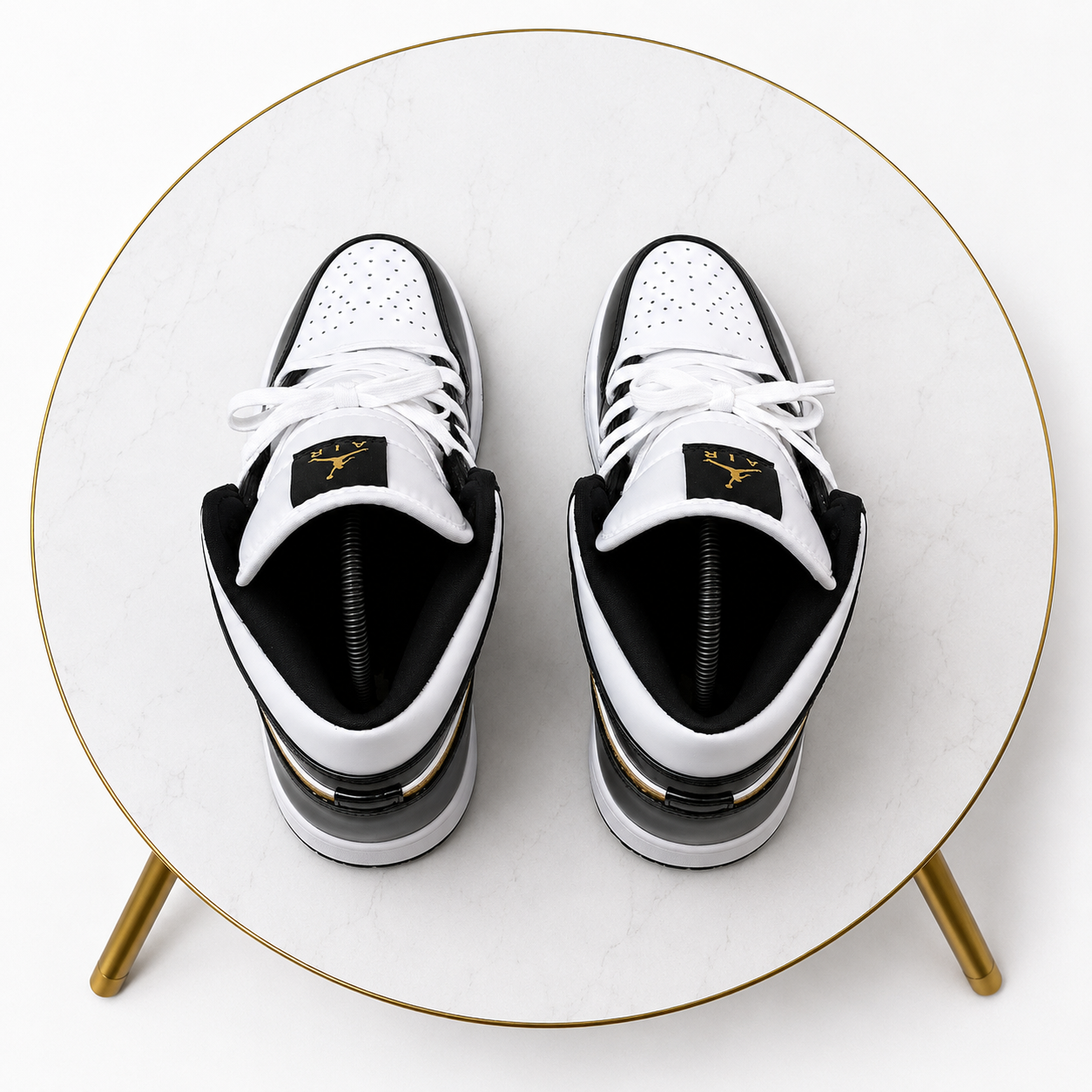 Air Jordan 1 Mid Black White Gold – Premium Patent Leather Sneakers