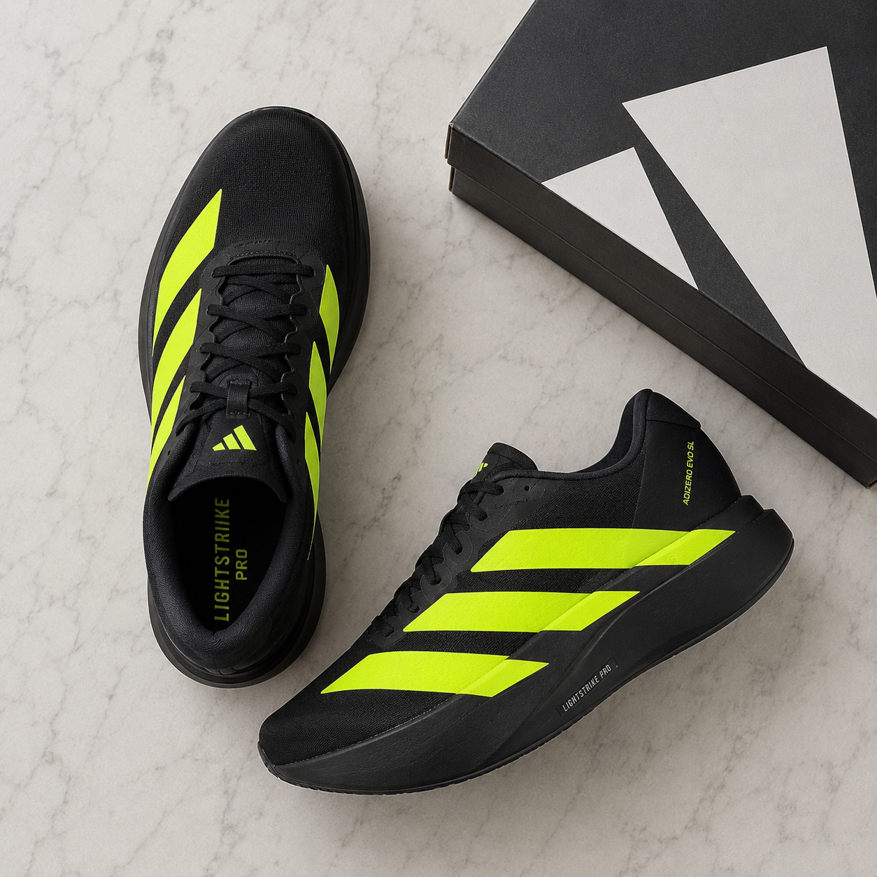 Adidas Men's Adizero Evo SL Black with Green Stripes
