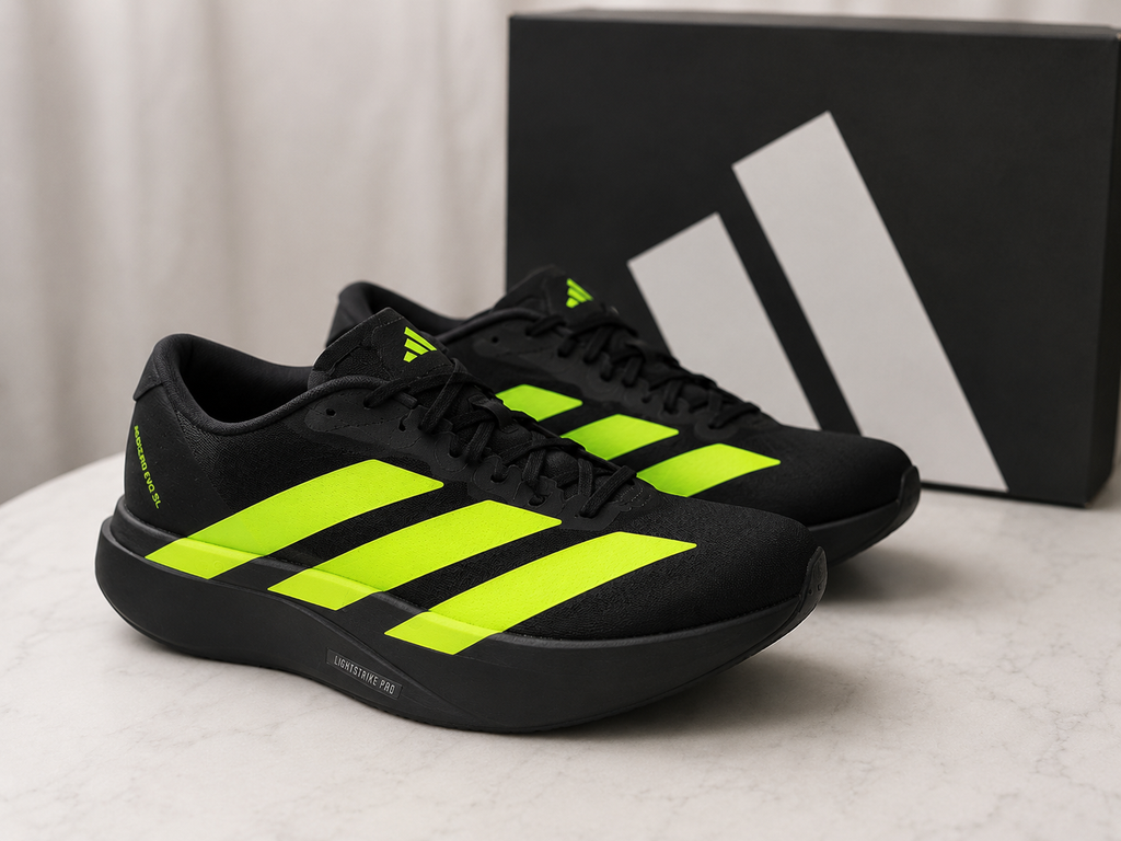 Adidas Men's Adizero Evo SL Black with Green Stripes
