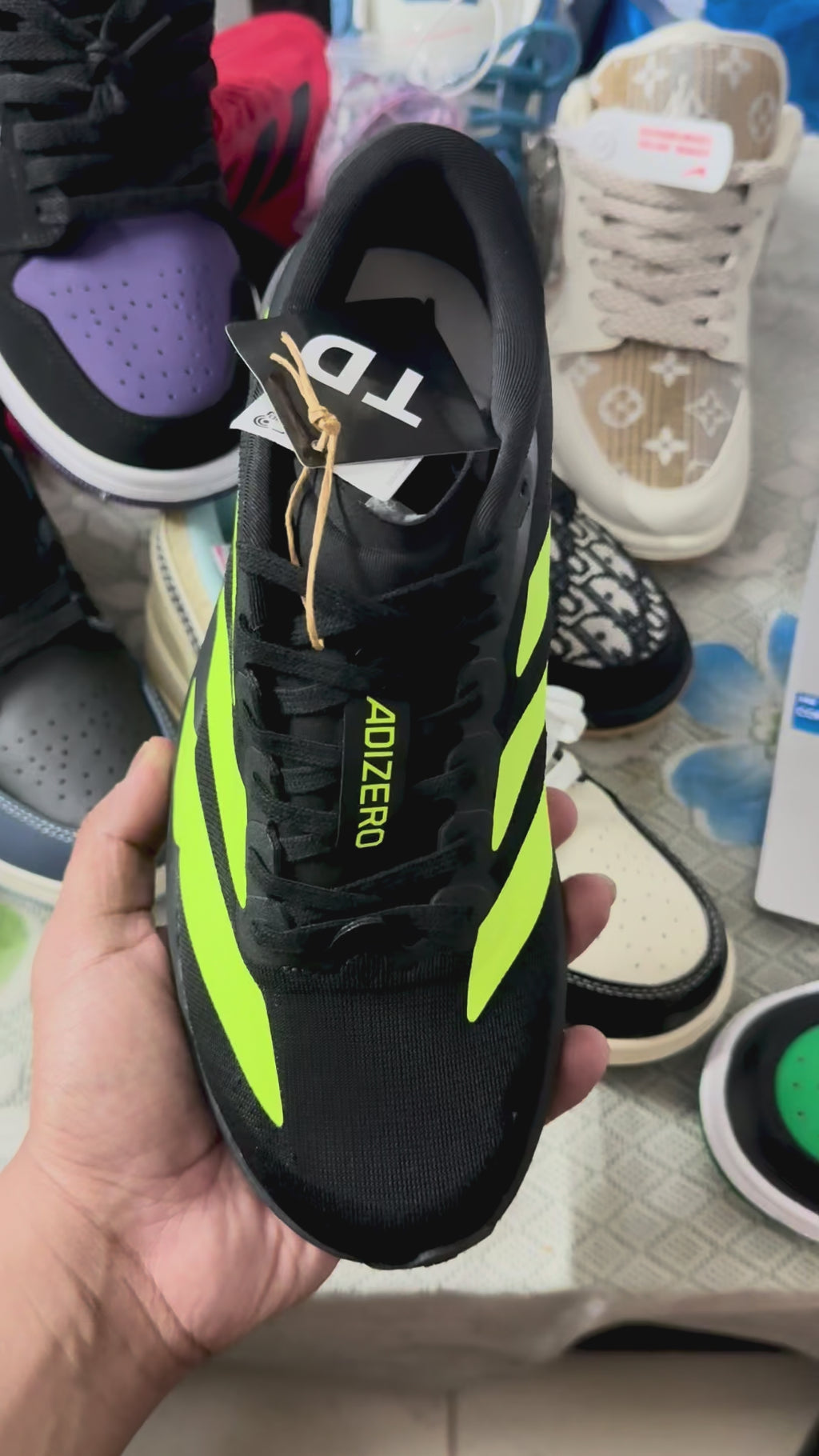 Adidas Men's Adizero Evo SL Black with Green Stripes